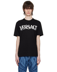 T-shirt girocollo lavorata a maglia nera di Versace