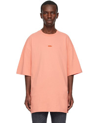 T-shirt girocollo lavorata a maglia rosa di 032c