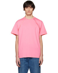 T-shirt girocollo lavorata a maglia rosa di Alexander McQueen