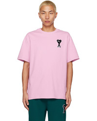 T-shirt girocollo lavorata a maglia rosa di AMI Alexandre Mattiussi