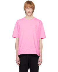 T-shirt girocollo lavorata a maglia rosa di AMI Alexandre Mattiussi