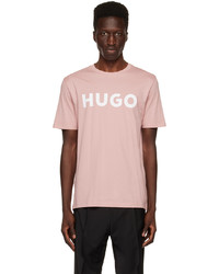 T-shirt girocollo lavorata a maglia rosa di Hugo