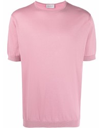 T-shirt girocollo lavorata a maglia rosa di John Smedley