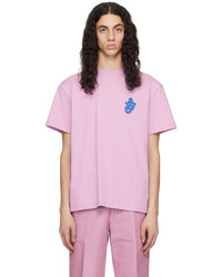 T-shirt girocollo lavorata a maglia rosa di JW Anderson