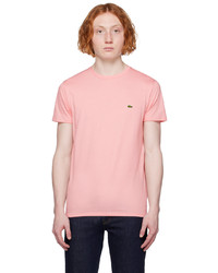 T-shirt girocollo lavorata a maglia rosa di Lacoste