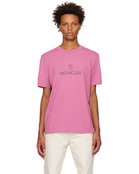 T-shirt girocollo lavorata a maglia rosa di Moncler