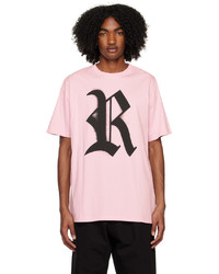 T-shirt girocollo lavorata a maglia rosa di Raf Simons