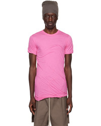 T-shirt girocollo lavorata a maglia rosa di Rick Owens