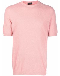 T-shirt girocollo lavorata a maglia rosa di Roberto Collina