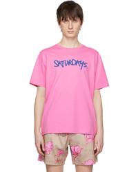 T-shirt girocollo lavorata a maglia rosa di Saturdays Nyc