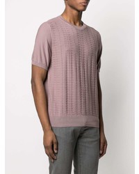 T-shirt girocollo lavorata a maglia rosa di Canali