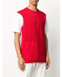 T-shirt girocollo lavorata a maglia rossa di Junya Watanabe MAN