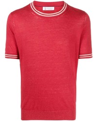 T-shirt girocollo lavorata a maglia rossa di Brunello Cucinelli