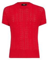 T-shirt girocollo lavorata a maglia rossa di Fendi