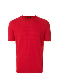 T-shirt girocollo lavorata a maglia rossa di Roberto Collina