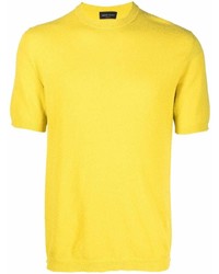 T-shirt girocollo lavorata a maglia senape di Roberto Collina