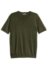 T-shirt girocollo lavorata a maglia verde oliva
