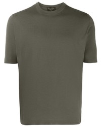 T-shirt girocollo lavorata a maglia verde oliva di Dell'oglio