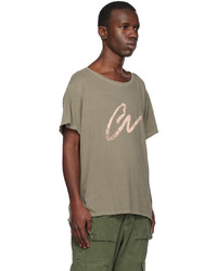 T-shirt girocollo lavorata a maglia verde oliva di Greg Lauren