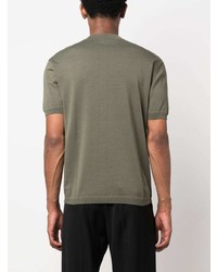 T-shirt girocollo lavorata a maglia verde oliva di Emporio Armani