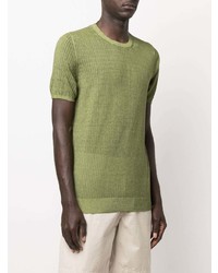 T-shirt girocollo lavorata a maglia verde oliva di Roberto Collina
