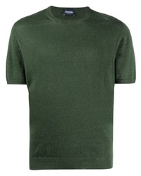 T-shirt girocollo lavorata a maglia verde scuro di Drumohr