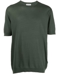 T-shirt girocollo lavorata a maglia verde scuro di John Smedley