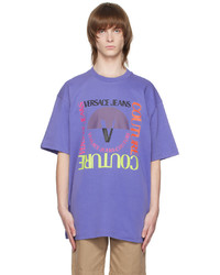 T-shirt girocollo lavorata a maglia viola melanzana di VERSACE JEANS COUTURE
