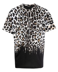T-shirt girocollo leopardata bianca e nera di Roberto Cavalli