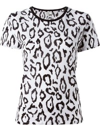 T-shirt girocollo leopardata bianca di Saint Laurent