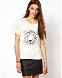 T-shirt girocollo leopardata bianca di Selected