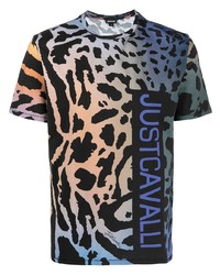 T-shirt girocollo leopardata blu scuro