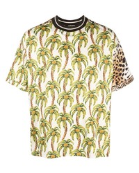 T-shirt girocollo leopardata gialla di Roberto Cavalli