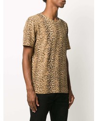 T-shirt girocollo leopardata marrone chiaro di Saint Laurent