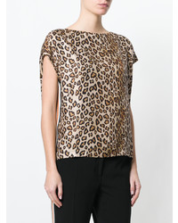 T-shirt girocollo leopardata marrone chiaro di Alberto Biani
