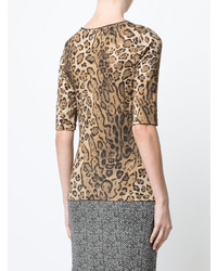 T-shirt girocollo leopardata marrone chiaro di Marc Cain
