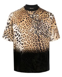 T-shirt girocollo leopardata marrone chiaro di Roberto Cavalli
