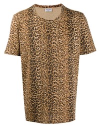 T-shirt girocollo leopardata marrone chiaro di Saint Laurent