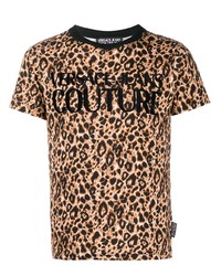 T-shirt girocollo leopardata marrone chiaro di VERSACE JEANS COUTURE
