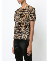T-shirt girocollo leopardata marrone di Rosetta Getty