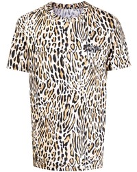 T-shirt girocollo leopardata marrone di Moschino