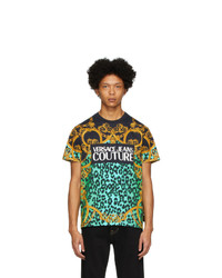 T-shirt girocollo leopardata multicolore di VERSACE JEANS COUTURE
