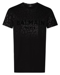 T-shirt girocollo leopardata nera di Balmain