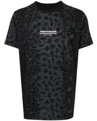 T-shirt girocollo leopardata nera di Maharishi