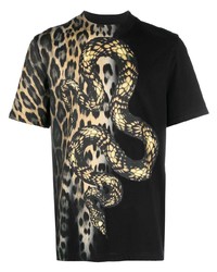 T-shirt girocollo leopardata nera di Roberto Cavalli