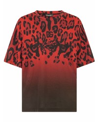 T-shirt girocollo leopardata rossa di Dolce & Gabbana