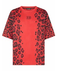 T-shirt girocollo leopardata rossa di Dolce & Gabbana