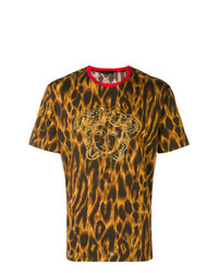 T-shirt girocollo leopardata senape di Versace