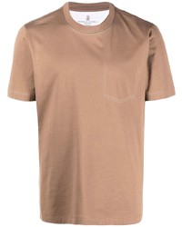 T-shirt girocollo marrone chiaro di Brunello Cucinelli