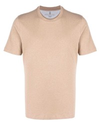 T-shirt girocollo marrone chiaro di Brunello Cucinelli